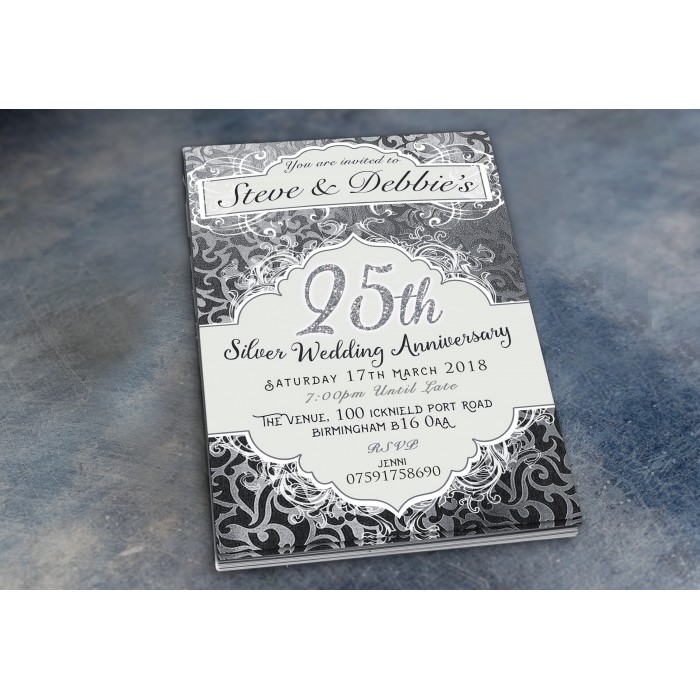 25th Wedding Invitations & Envelopes - Design No 8