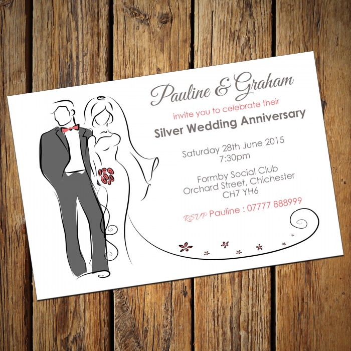 25th Wedding Invitations & Envelopes - Design No 5