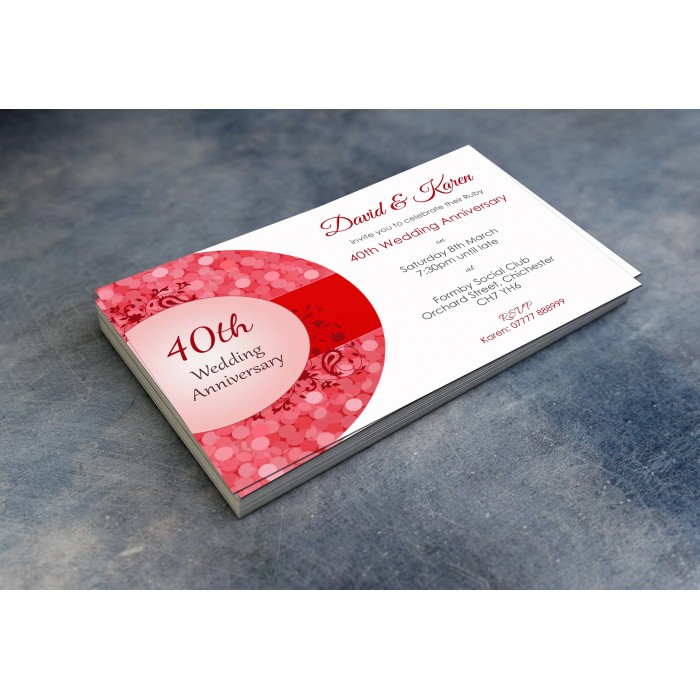 40th Wedding Invitations & Envelopes - Design No 1