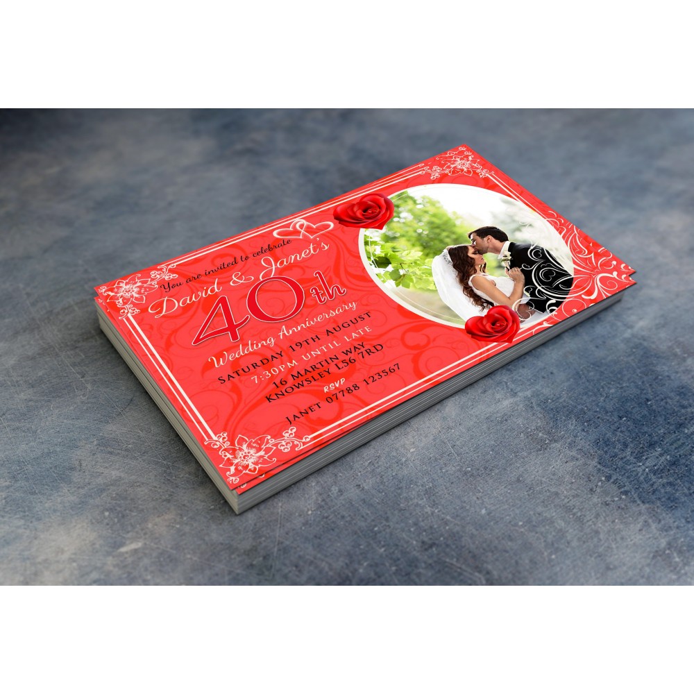 40th Wedding Invitations & Envelopes - Design No 10