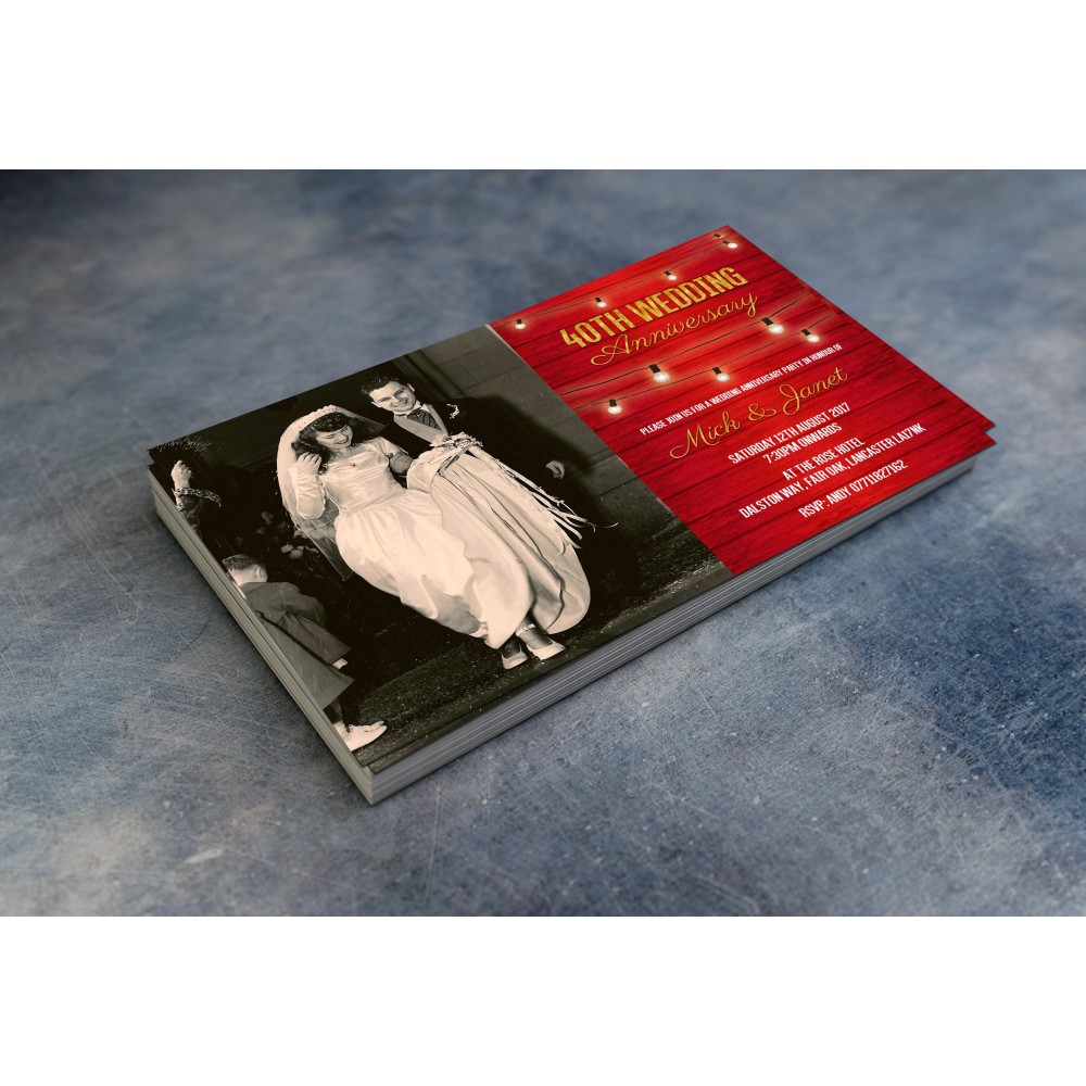 40th Wedding Invitations & Envelopes - Design No 13