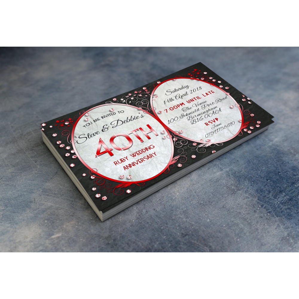 40th Wedding Invitations & Envelopes - Design No 14