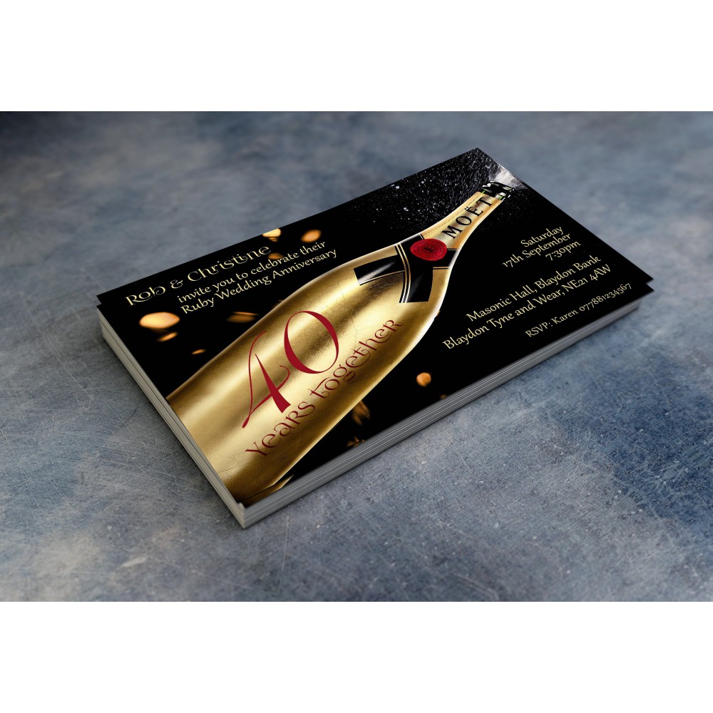 40th Wedding Invitations & Envelopes - Design No 3