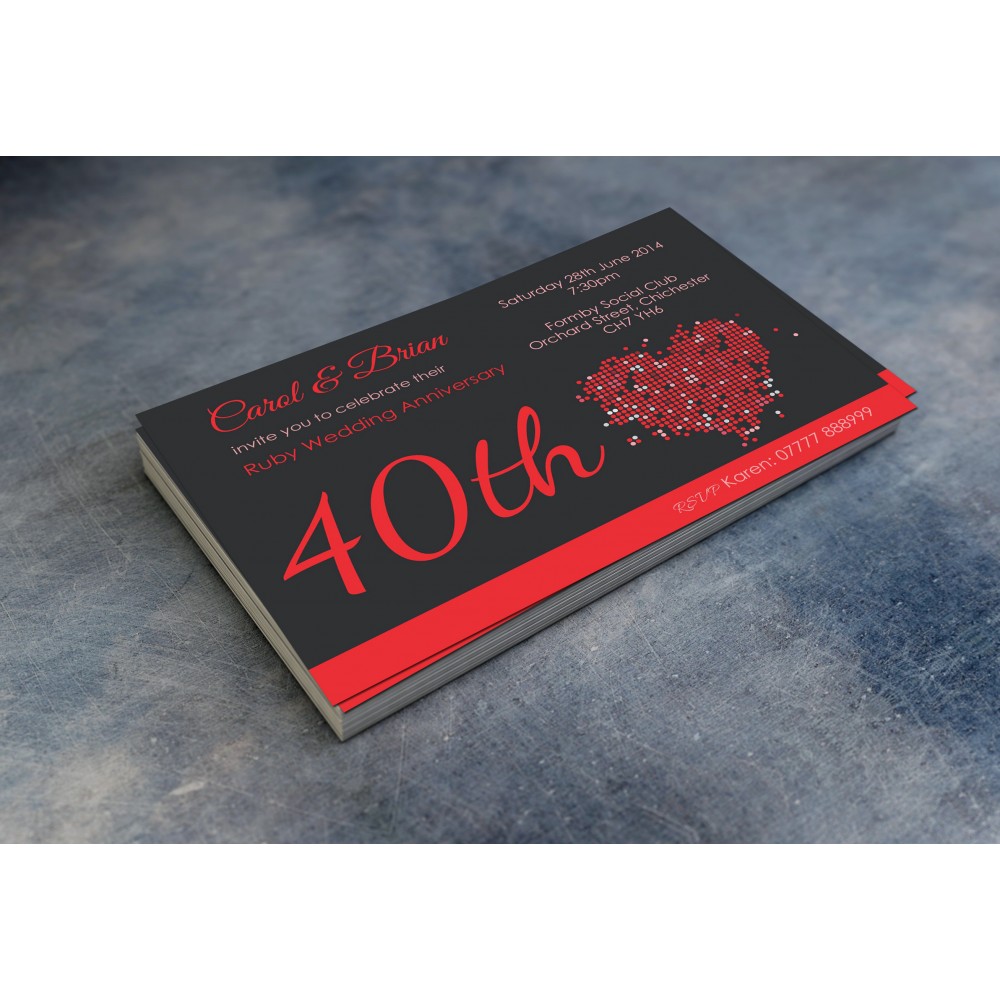 40th Wedding Invitations & Envelopes - Design No 4