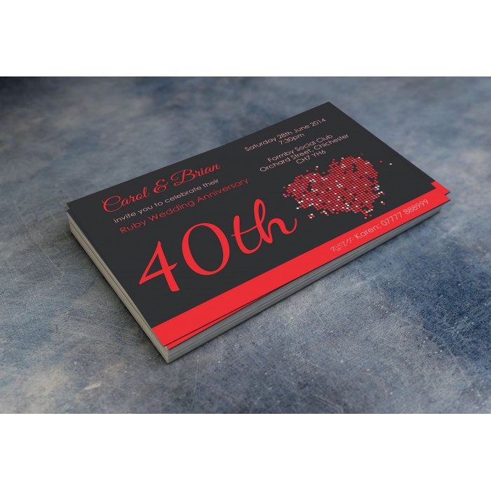 40th Wedding Invitations & Envelopes - Design No 4
