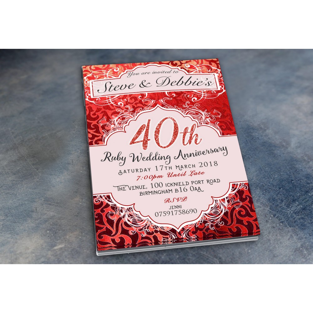 40th Wedding Invitations & Envelopes - Design No 5