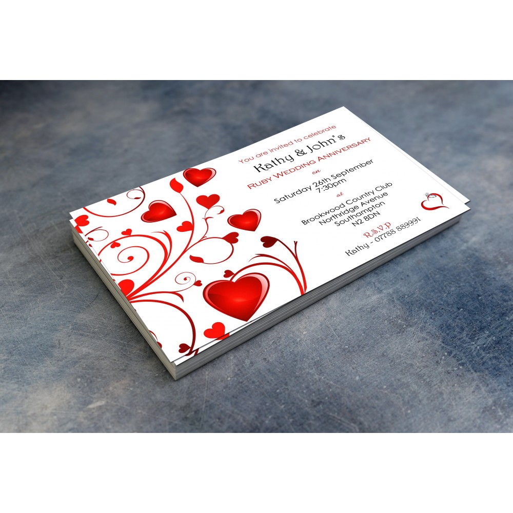 40th Wedding Invitations & Envelopes - Design No 7