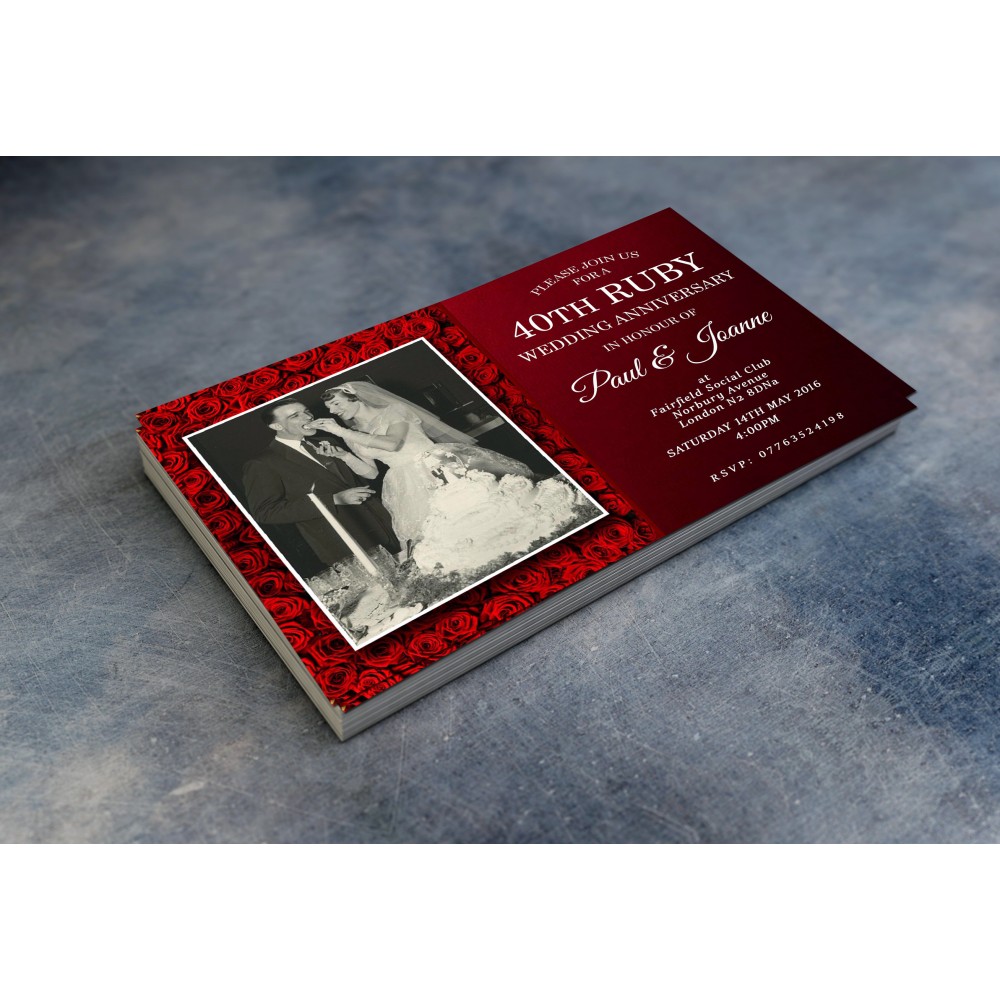 40th Wedding Invitations & Envelopes - Design No 9