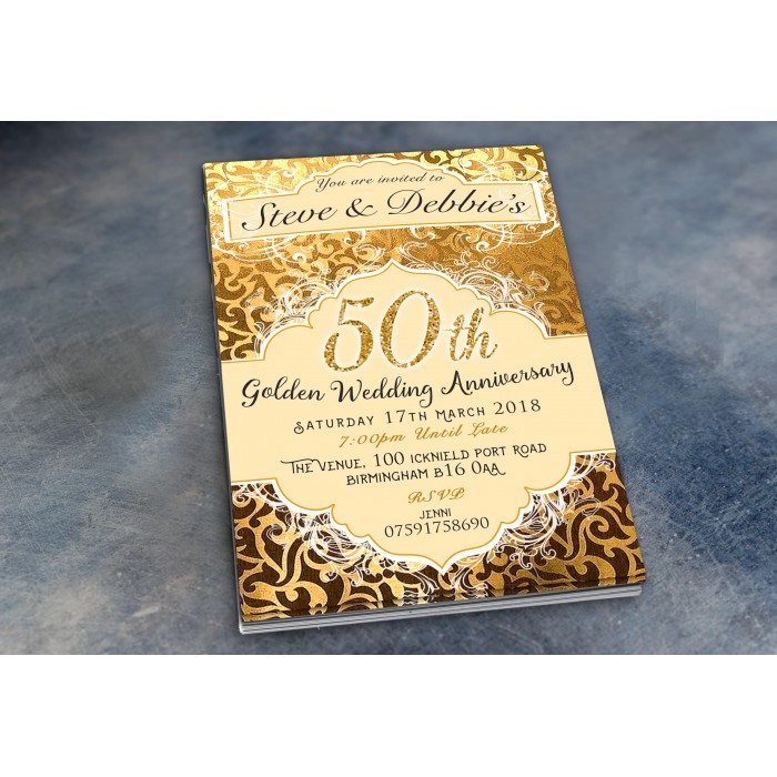 50th Wedding Invitations & Envelopes - Design No 14