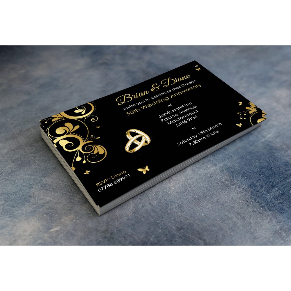 50th Wedding Invitations & Envelopes - Design No 3