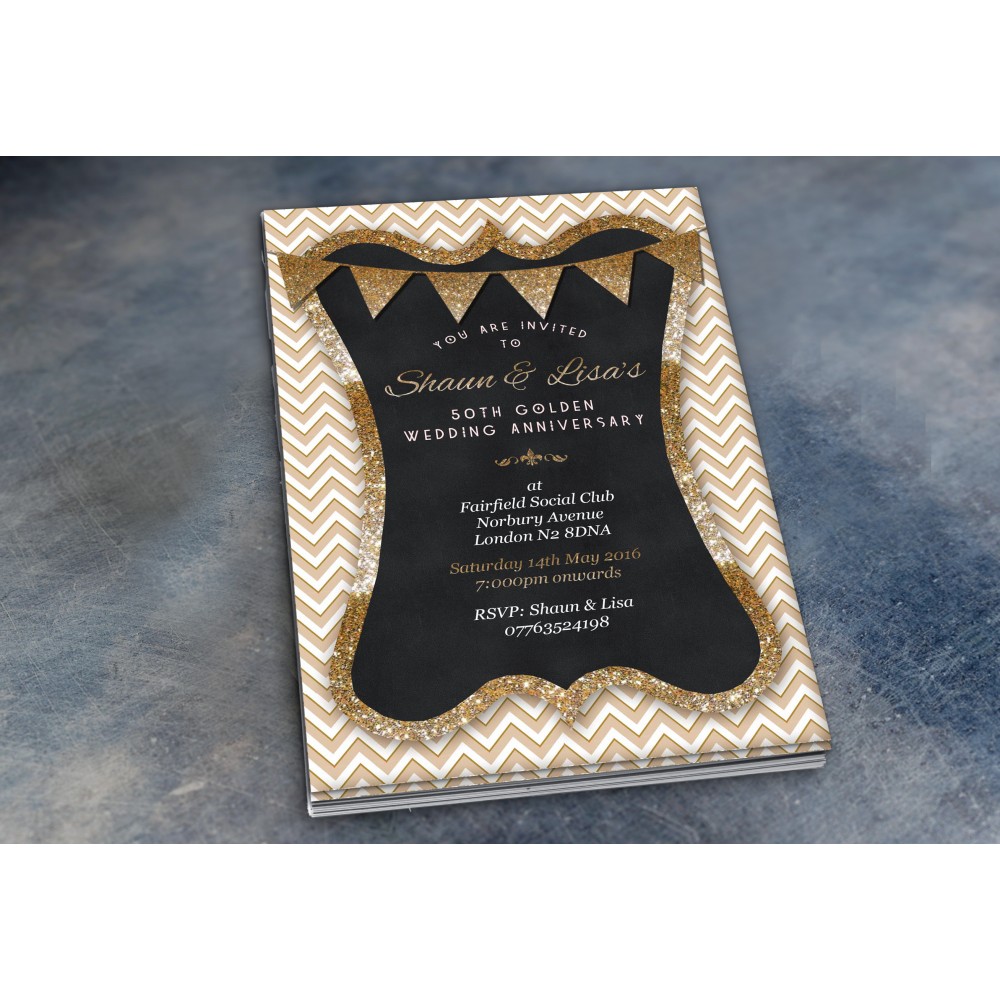 50th Wedding Invitations & Envelopes - Design No 8