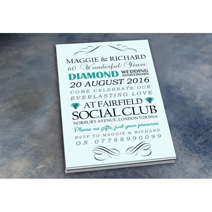 60th Wedding Invitations & Envelopes - Design No 3
