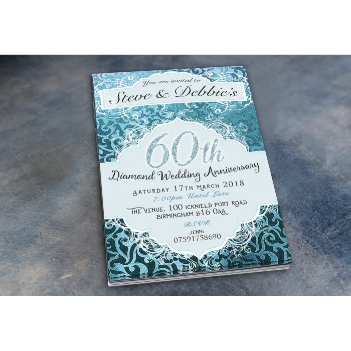 60th Wedding Invitations & Envelopes - Design No 6