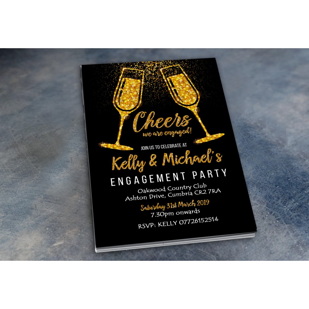 Engagement Party Invitations & Envelopes - Glitter Flutes