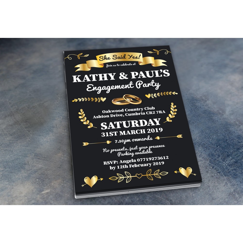 Engagement Party Invitations & Envelopes - Gold Rings