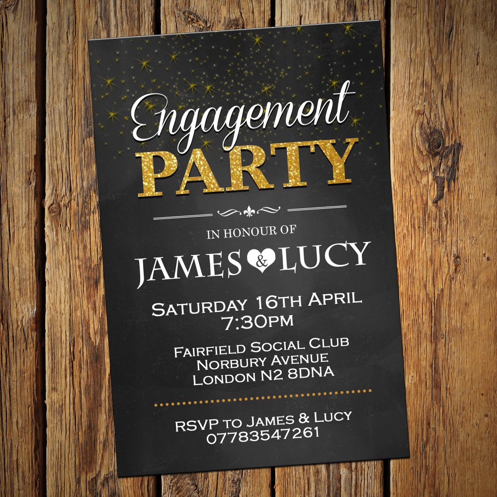 Engagement Party Invitations & Envelopes - Golden stars