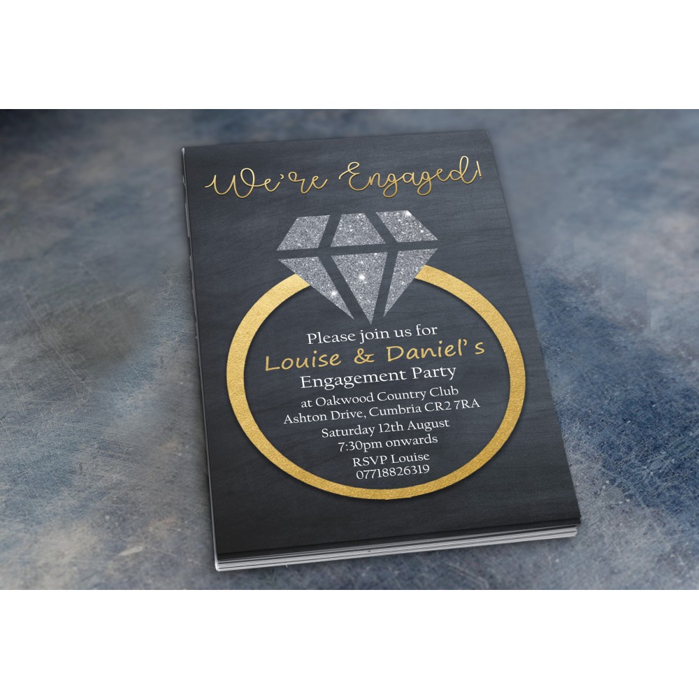 Engagement Party Invitations & Envelopes - Gold Diamond