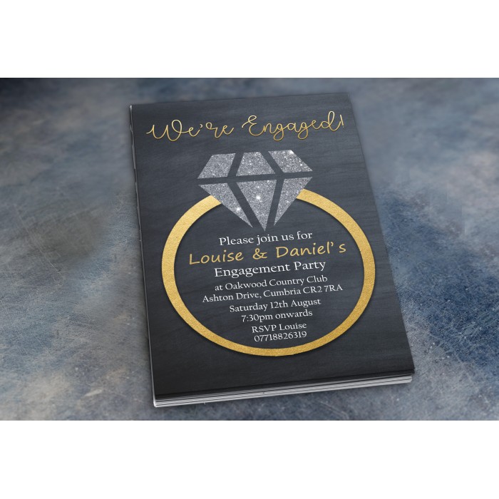 Engagement Party Invitations & Envelopes - Gold Diamond