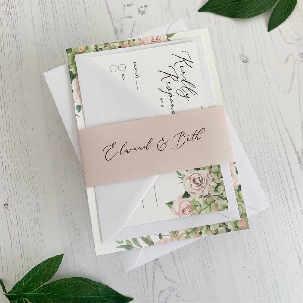Floral Wedding Invitation - Green & Blush Pink