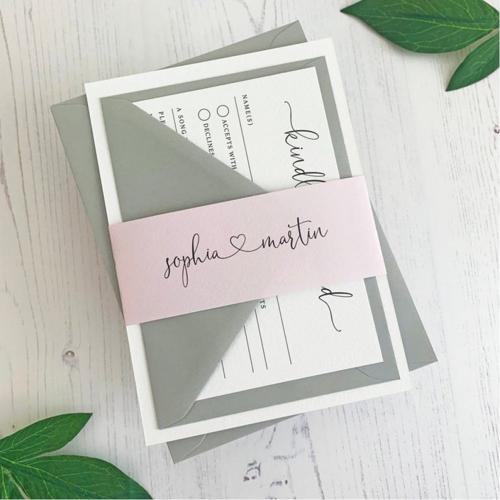 Heart Wedding Invitation Set with RSVP and belly band