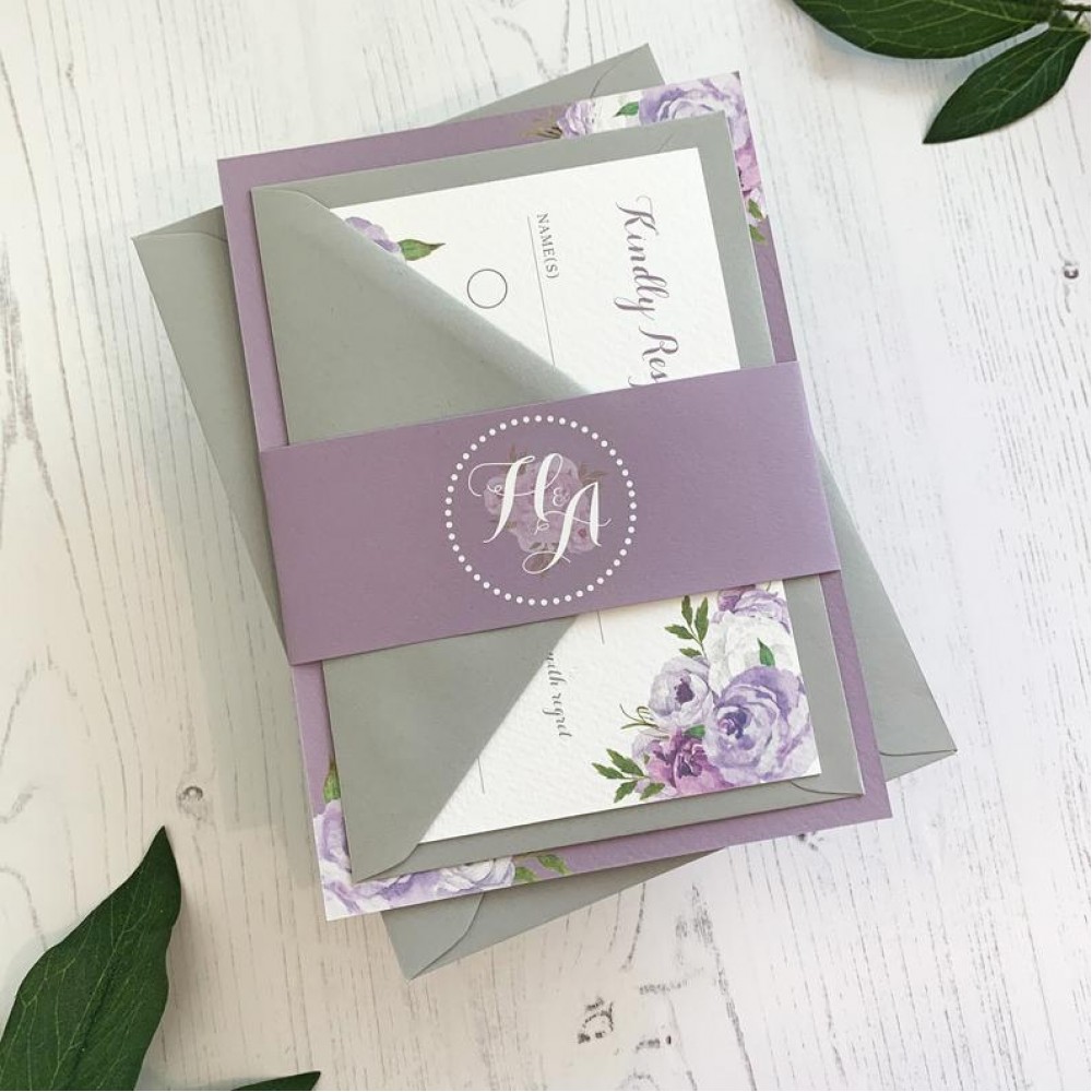 Purple Wedding Invitation Lilac - Floral Wedding Invites